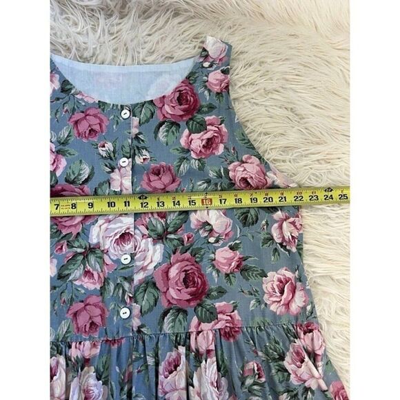 Cottagecore Vintage 90s Blue Pink Rose Floral Skater Fit & Flare Dress Size XL - Picture 5 of 10